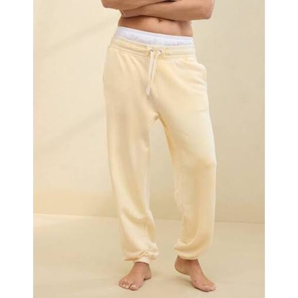 aerie Pants - Aerie Faded Butter Yellow Loungewear Casual Big Chill Joggers-Missing Drawstring